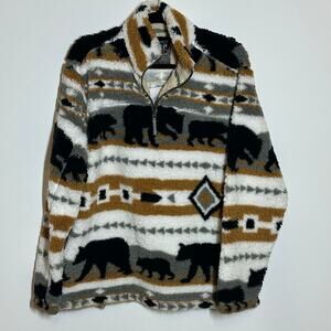 Cozy Black and Brown Bear Cabin Patterned Women's Sweater Vintage
